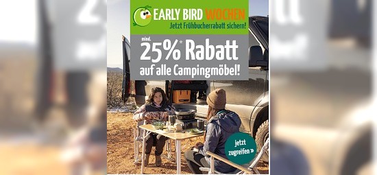 Early Bird-Wochen bei doorout - bis zu 25% Rabatt auf Campingmöbel