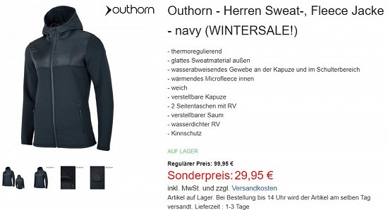 Outhorn - Herren Sweat-, Fleece Jacke 29,95€ - 70% reduziert