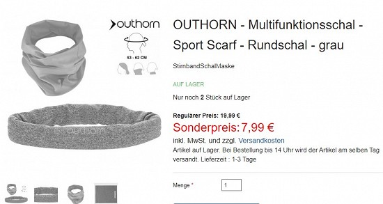 Outhorn - Multifunktionsschal - Sport Scarf - Rundschal 7,99€ - 60% weniger