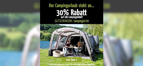 Nur heute: 30% Rabatt auf alle Campingmöbel bei doorout