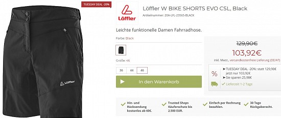 Löffler W Bike Shorts EVO CSL 103,92€ - 20% günstiger