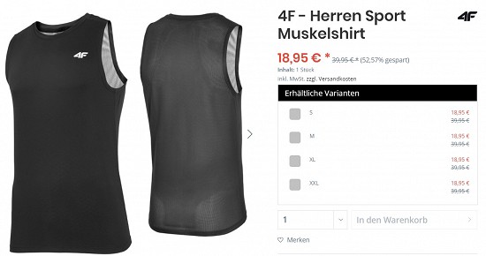 4F - Herren Sport Muskelshirt 18,95€ - 52% Ersparnis