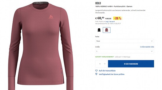 20% Rabatt auf die aktuelle Odlo-Unterwäsche-Kollektion bei sportler.com