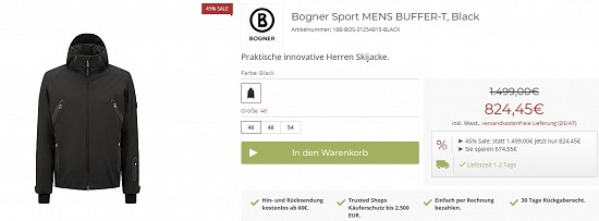 Bogner Sport Mens Buffert-T, Black 824,45€ - 45% reduziert